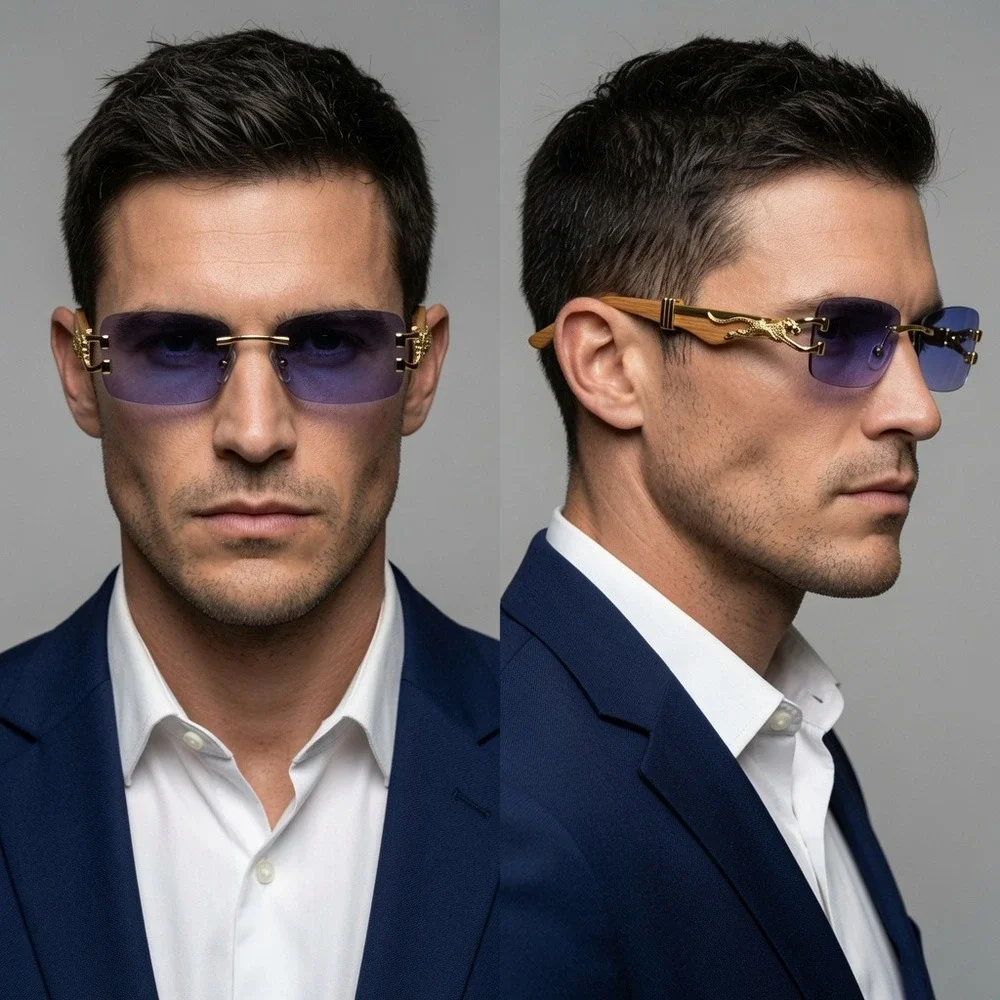 Men Square Sunglasses Purple Lens Hip Hop Summer Festival High Fashion Cholo New